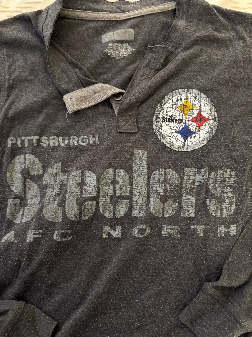 Long Sleeve Pittsburgh Steelers Henley - Men's Charcoal - Picture 3 of 9